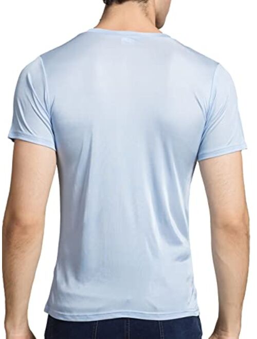 Grenasasilk Mens Mulberry Silk T-Shirts Short Sleeve Pure Silk Dress Tee Shirts Breathable & Moisture V-Neck Undershirt Top