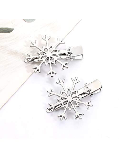 NVENF 6PCS Christmas Hair Clips for Women Xmas Bow Hair Clip Festive Snowflake Hairpins Holiday Hair Accessory Party Gifts (Style B - 6PCS Snowflake)
