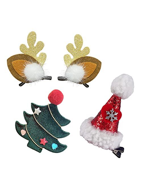 Sevendoo Christmas Hair Clips Cute Decorative Christmas Hair Accessories 2022 Xmas Small Gifts Hairpins Antlers Christmas Tree Hat Hair Barrettes for Women Girls, Pack of