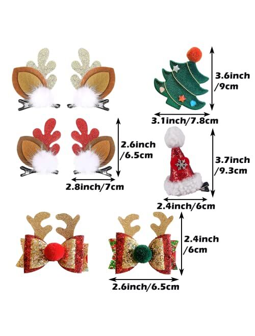 NBjiuyin 8Pcs Christmas Hair Clips Cute Decorative Christmas Hair Accessories Antlers Headdress Hairpin Christmas Tree Hat Hair Bows for Girls Women Kids Gifts