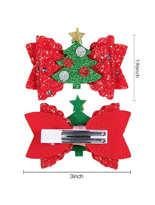 Whaline 9Pcs Christmas Bow Clips Glitter Red Green Gold Silver Hair Pins Snowflake Santa Xmas Tree Reindeer Bow Hair Barrettes Holiday Hair Accessories for Girls Women To