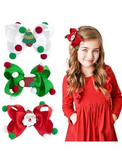 Vobobe Christmas Hair Bows for Girls, Red Green White Christmas Bows Glitter Christmas Tree Santa Claus Christmas Boots Hair Clips Hair Accessories for Toddlers Kids Wome