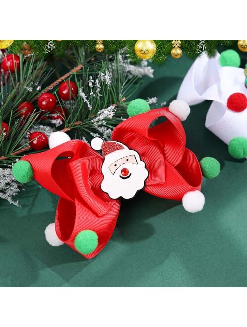 Vobobe Christmas Hair Bows for Girls, Red Green White Christmas Bows Glitter Christmas Tree Santa Claus Christmas Boots Hair Clips Hair Accessories for Toddlers Kids Wome