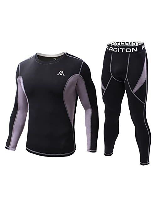 ARCITON Mens Thermal Underwear Set,Long Johns Base Layer Fleece Lined Winter Gear Compression Suits for Running Skiing