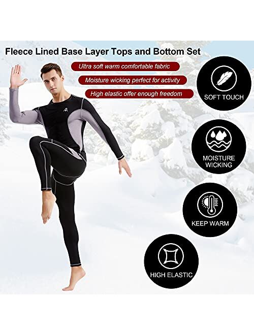ARCITON Mens Thermal Underwear Set,Long Johns Base Layer Fleece Lined Winter Gear Compression Suits for Running Skiing