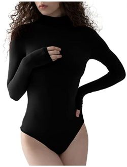 PUMIEY Women's Long Sleeve Bodysuit Mock Turtle Neck Body Suits Going Out Tops Sharp Collection