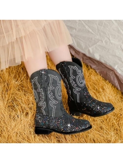 Motasha Girls Cowboy Boots Unisex-Child Glitter Cowgirl Boots Fashion Ankle Western Boots Toddler Girls Boots Riding Shoes Little Kid Big Kid