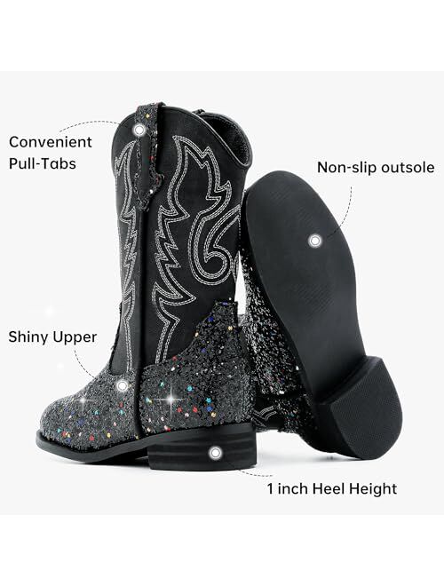 Motasha Girls Cowboy Boots Unisex-Child Glitter Cowgirl Boots Fashion Ankle Western Boots Toddler Girls Boots Riding Shoes Little Kid Big Kid