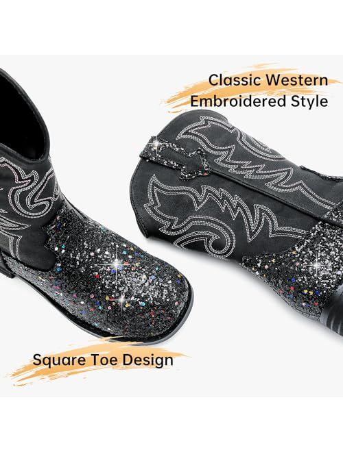 Motasha Girls Cowboy Boots Unisex-Child Glitter Cowgirl Boots Fashion Ankle Western Boots Toddler Girls Boots Riding Shoes Little Kid Big Kid