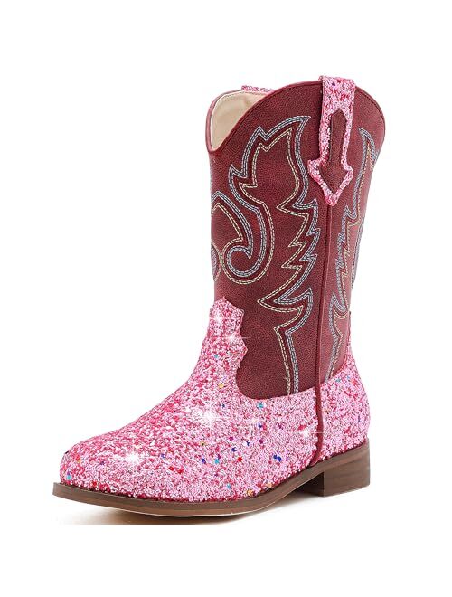 Motasha Girls Cowboy Boots Unisex-Child Glitter Cowgirl Boots Fashion Ankle Western Boots Toddler Girls Boots Riding Shoes Little Kid Big Kid