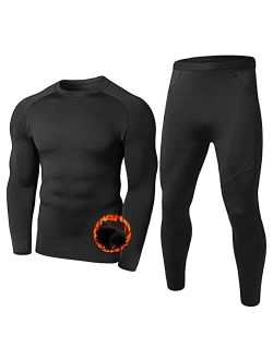 JoofEric Men's Thermal Underwear Set Fleece Lined Top and Bottom Warm Long Johns Winter Sport Suits