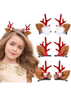 Nqeuepn 3 Pairs Christmas Hairpin, Cute Reindeer Antlers Hair Clips Cosplay Hair Pins Christmas Hair Barrettes Holiday Hair Clips for Girls Women (3 Styles)