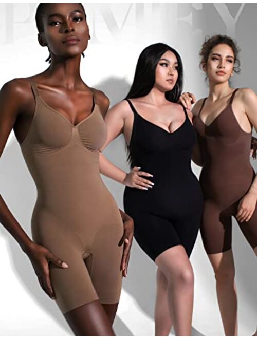 PUMIEY Shapewear Bodysuit for Women Tummy Control V-Neck With Open Gusset Hourglass Collection