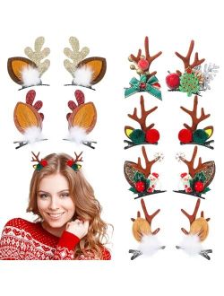 Yunsailing 6 Pairs Christmas Reindeer Antlers Headband Hairpins Christmas Santa Hair Clips Antlers Christmas Tree Hair Accessories for Women Girls Christmas Party