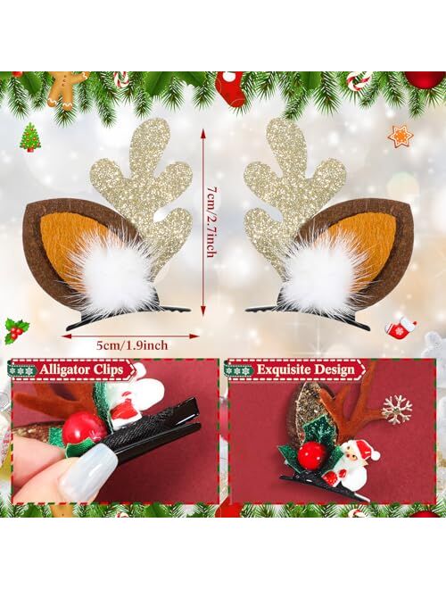 Yunsailing 6 Pairs Christmas Reindeer Antlers Headband Hairpins Christmas Santa Hair Clips Antlers Christmas Tree Hair Accessories for Women Girls Christmas Party