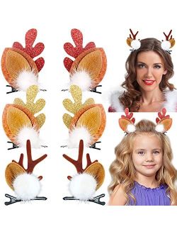 Redanha 3 Pairs Christmas Hair Clips Cute Reindeer Antlers Ears Holiday Headpiece Hair Accessories Headbands for Women Girls(Classic Christmas Style)