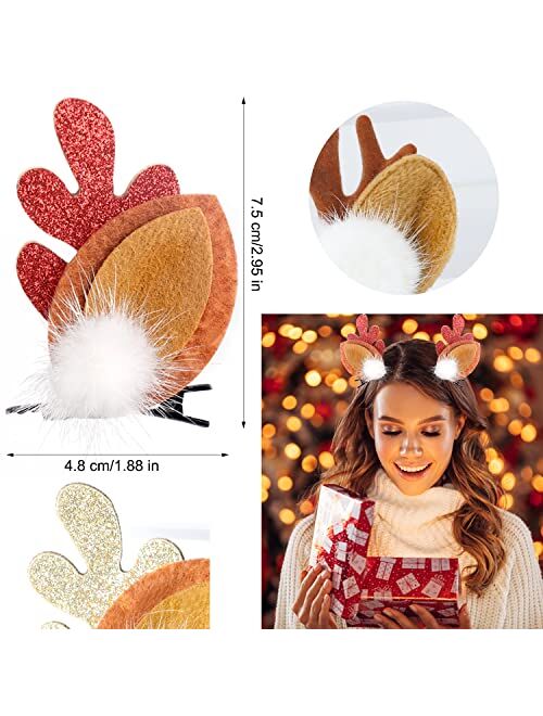 Redanha 3 Pairs Christmas Hair Clips Cute Reindeer Antlers Ears Holiday Headpiece Hair Accessories Headbands for Women Girls(Classic Christmas Style)