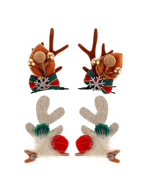 TIESOME Christmas Hair Clips, 4 PCS Xmas Hair Accessories Cute Reindeer Antlers Headband Ears Hair Accessory Antlers Headdress Hairpin for Women Girls Kids Adults and Par