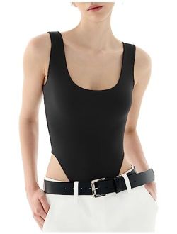 PUMIEY Women's Square Neck High-Cut Bodysuit Sexy Tops Sharp Collection