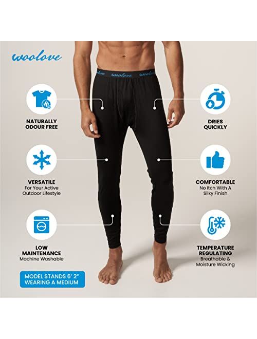Woolove Men's 100% Merino Wool Base Layer Long Underwear Thermal Leggings - Midweight, Moisture-Wicking, Cold Weather