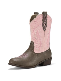 Rollda Kids Cowboy Boots Western Round Toe Cowgirl Boots for Boys Girls Toddler/Little Kid/Big Kid