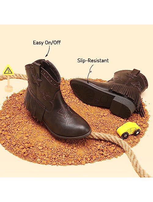 DREAM PAIRS Girls Cowgirl Cowboy Ankle Western Boots Side Zipper Riding Shoes with Tassel Little Kid/Big Kid