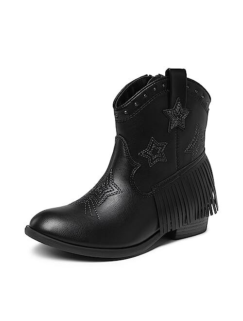DREAM PAIRS Girls Cowgirl Cowboy Ankle Western Boots Side Zipper Riding Shoes with Tassel Little Kid/Big Kid