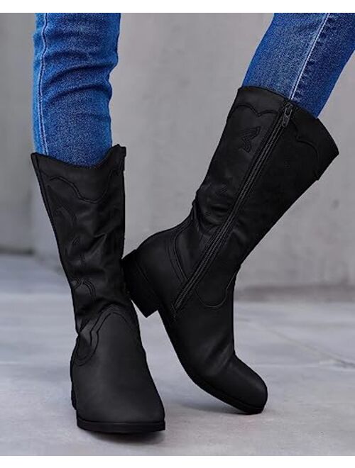 Coutgo Kids Cowgirl Boots for Girls Western Cowboy Side Zipper Low Heel Riding Dress Shoes (Toddler/Little Kid/Big Kid)