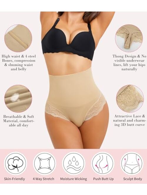 Nebility Tummy Control Thong Shapewear for Women Seamless Underwear High Waist Shaper Briefs Stomach Compression Butt Panties