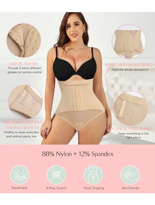MERYOSZ Thong Shapewear for Women Tummy Control Panties Butt Lifting High Waisted Body Shaper Slimming Girdle - 2 Pack