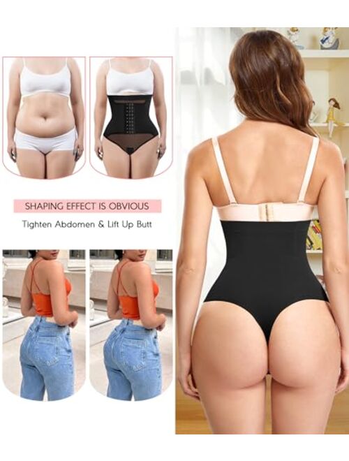 MERYOSZ Thong Shapewear for Women Tummy Control Panties Butt Lifting High Waisted Body Shaper Slimming Girdle - 2 Pack