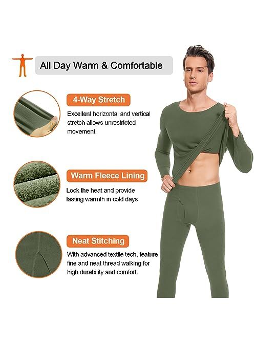 SIMIYA Men's Thermal Underwear Set Long Sleeves Long Johns Set Base Layer Fleece Lined Tops & Bottoms for Cold Winter