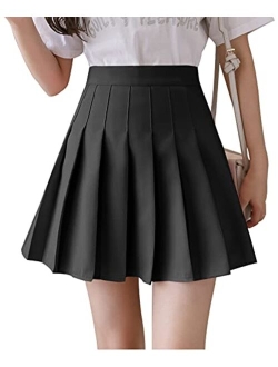 Womens Pleated Mini Skirt Skater Tennis Skirts High Waisted A Line Skorts School Girl Uniform with Shorts