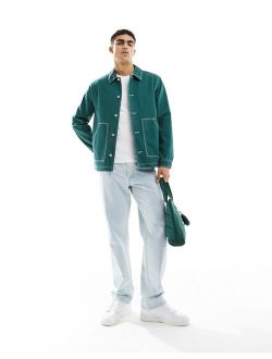 harrington jacket in green with contrast stitch