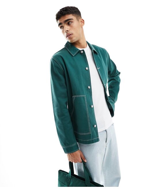 ASOS DESIGN harrington jacket in green with contrast stitch