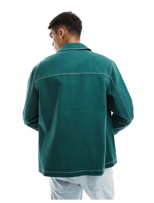 ASOS DESIGN harrington jacket in green with contrast stitch