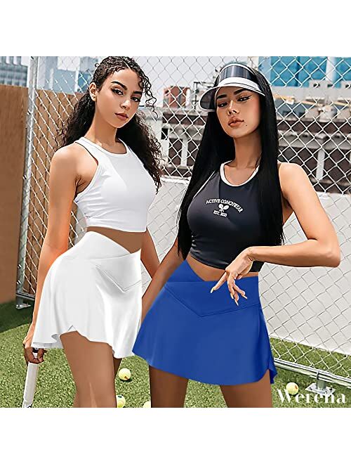 Werena Pleated Tennis Skirts for Women High Waisted Crossover Skirt Athletic Golf Skort with Pockets