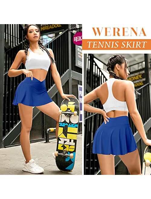 Werena Pleated Tennis Skirts for Women High Waisted Crossover Skirt Athletic Golf Skort with Pockets