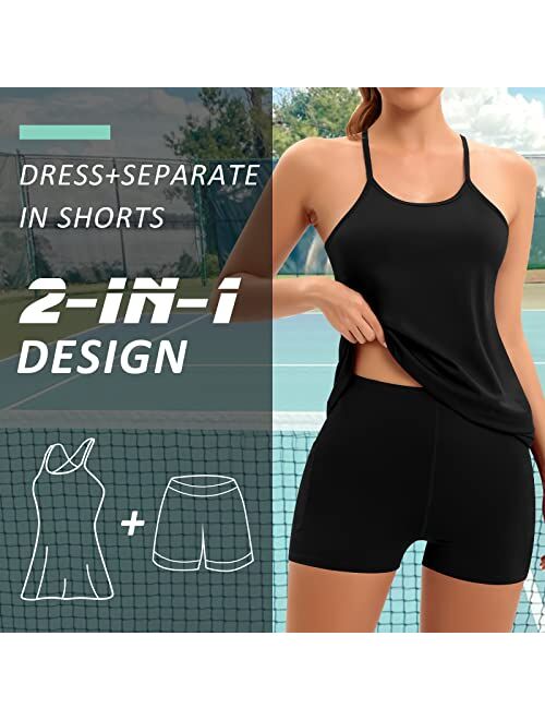 Werena Womens Tennis Dress with Shorts and Bra Workout Dress Exercise Athletic Golf Dresses