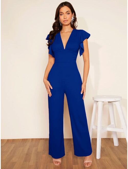 SHEIN Clasi Plunging Neck Butterfly Sleeve Jumpsuit