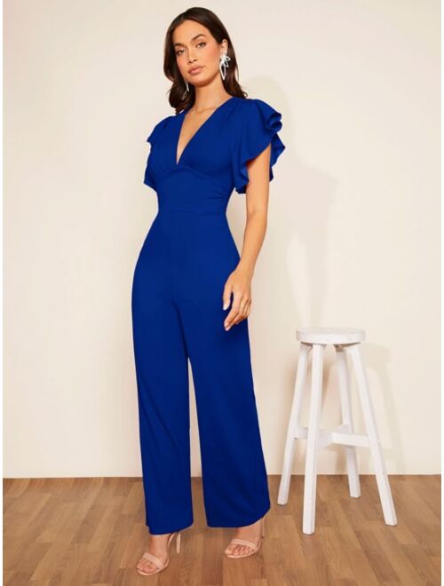 SHEIN Clasi Plunging Neck Butterfly Sleeve Jumpsuit