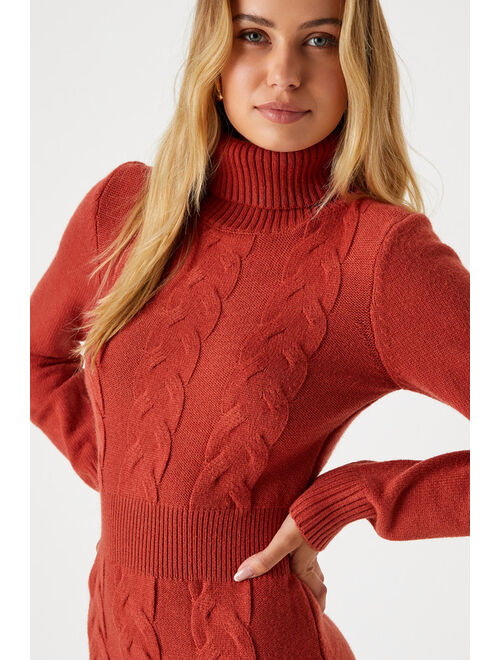 Lulus Plush Poise Burnt Orange Cable Knit Mini Sweater Dress