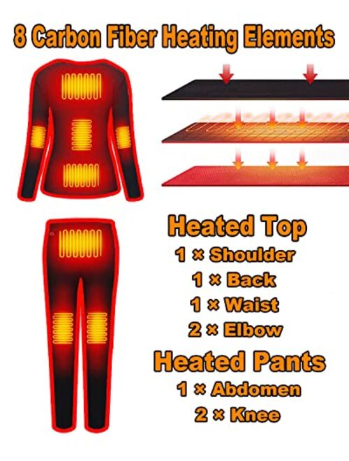 Windpost USB Women's Electric Heated Thermal Underwear Set, 8 Heating Pads Washable Adjustable