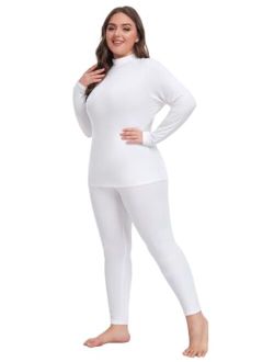 COOTRY Plus Size Thermal Underwear for Women Long Johns Base Layer Winter Top and Bottom Sets
