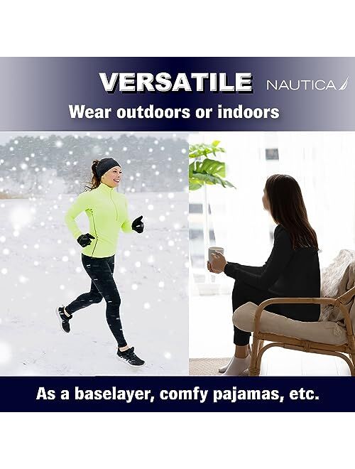 Nautica Womens Base Layer Set - Warm Underlayer Pants & Shirt, Performance Shirt & Leggings, Long Underwear Women