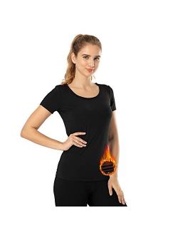 Subuteay Thermal Top for Women Fleece Lined Shirt Short Sleeve Base Layer
