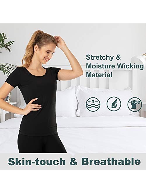 Subuteay Thermal Top for Women Fleece Lined Shirt Short Sleeve Base Layer