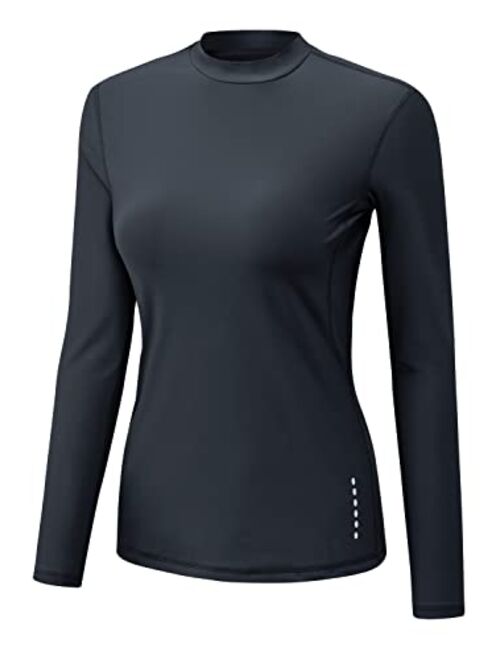 TBMPOY Womens Fleece Mock Neck Long Sleeve Running Shirts Thermal Base Layer Active Tops