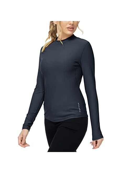 TBMPOY Womens Fleece Mock Neck Long Sleeve Running Shirts Thermal Base Layer Active Tops