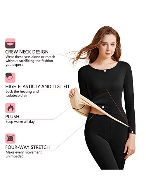 Merdia Thermal Underwear Long Johns Base Layer for Women Stretch Soft Thermal Top and Bottom Set